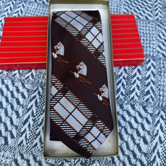 Wembley Brown and White Plaid Men's Tie - Picture 1 of 4